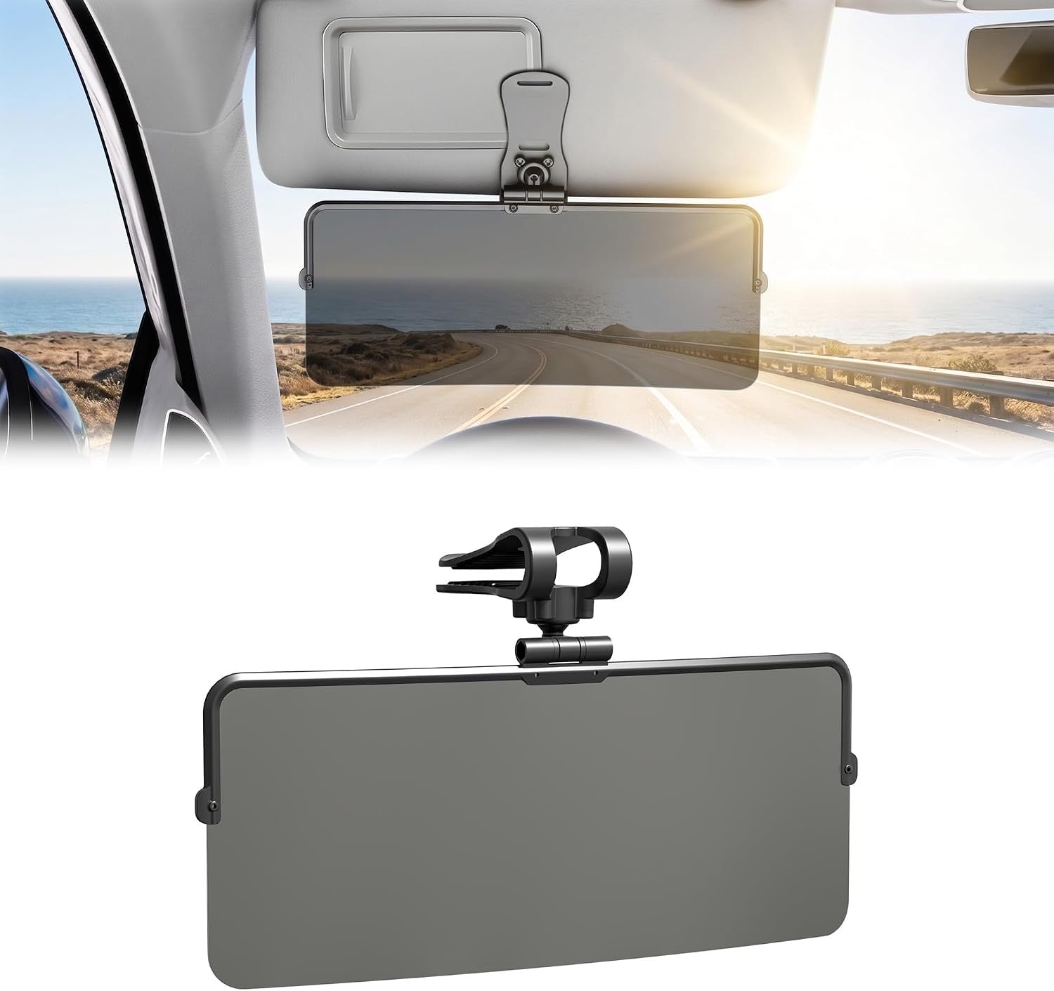 Minuit UV400 polarized sun visor extender blocking glare on a sunlit road